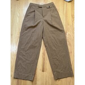 Madewell The Rosedale High Rise Straight Pant Brown Pinstripe Pleated Womens 12